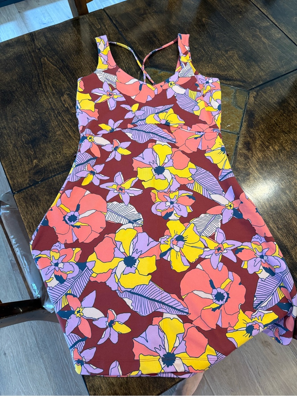 Title Nine Maroon Floral Dress with Pink, Yellow & Lavender Blooms